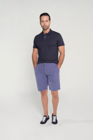 Bermuda Slim Fit Lino Azul Medio