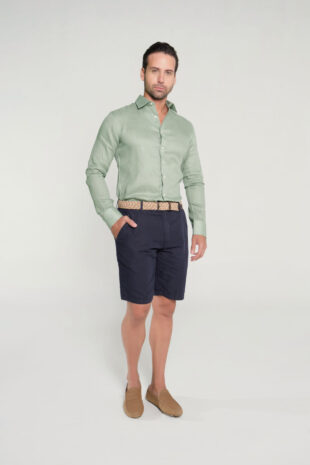 Bermuda Slim Fit Lino Azul Oscuro