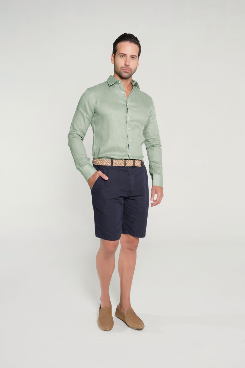 Bermuda Slim Fit Lino Azul Oscuro