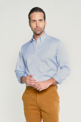 Camisa Classic Algodón Rayas Delgadas Azul Claro