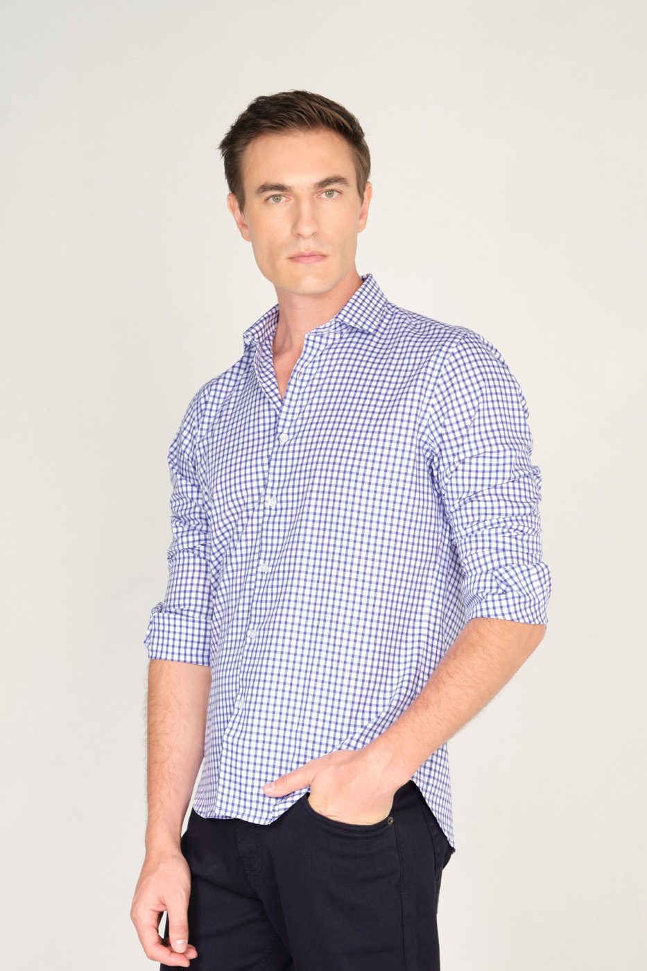 Camisa Classic Algodón Azul Cuadros