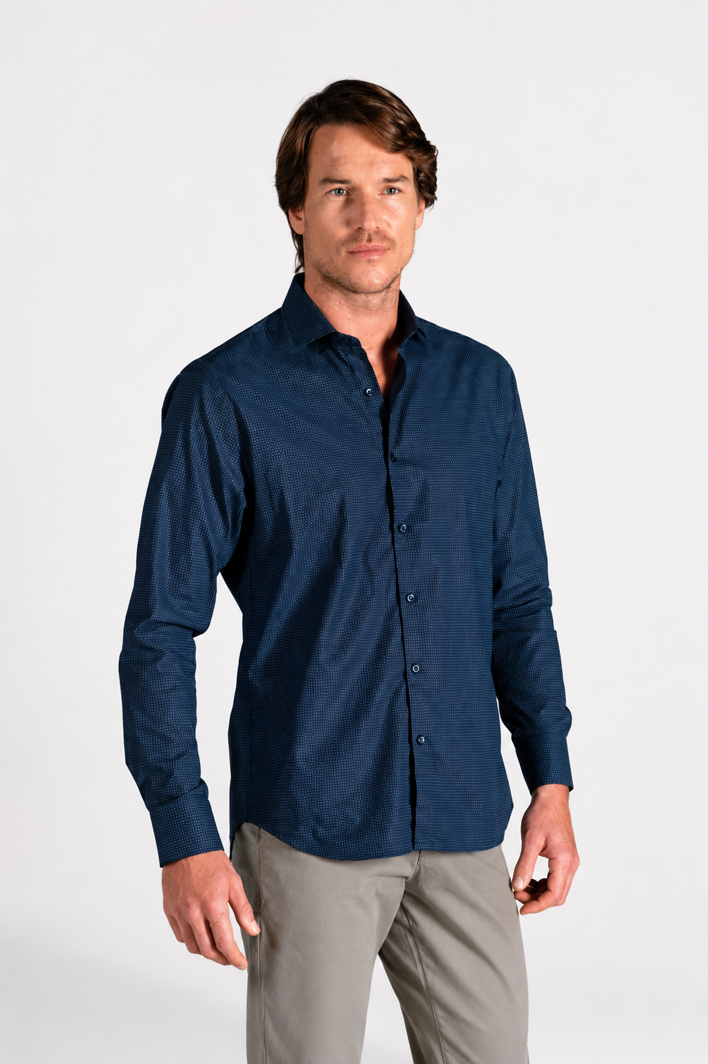 Camisa Casual Classic Algodón Azul Navy Mini Print