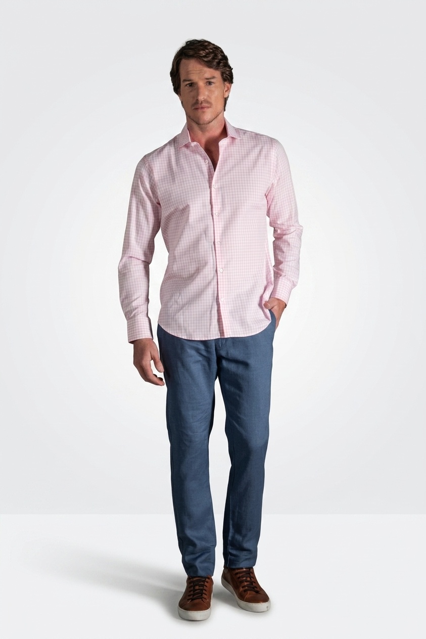 Pantalón Slim Lino Azul Medio