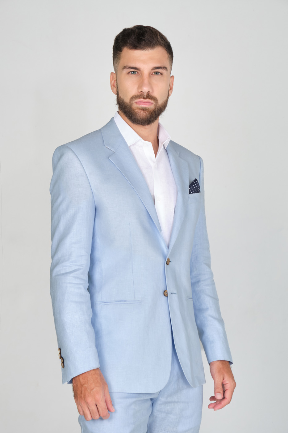 Chaqueta Traje Slim Fit 100% Lino Azul Claro