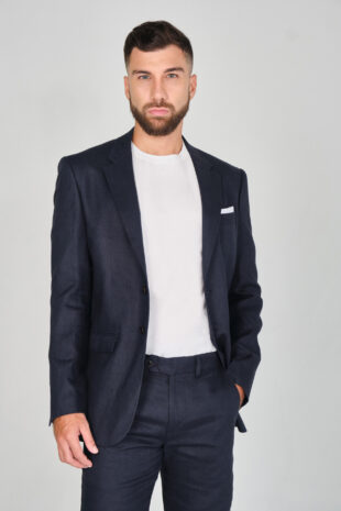 Chaqueta Traje Slim Fit 100% Lino Azul Navy