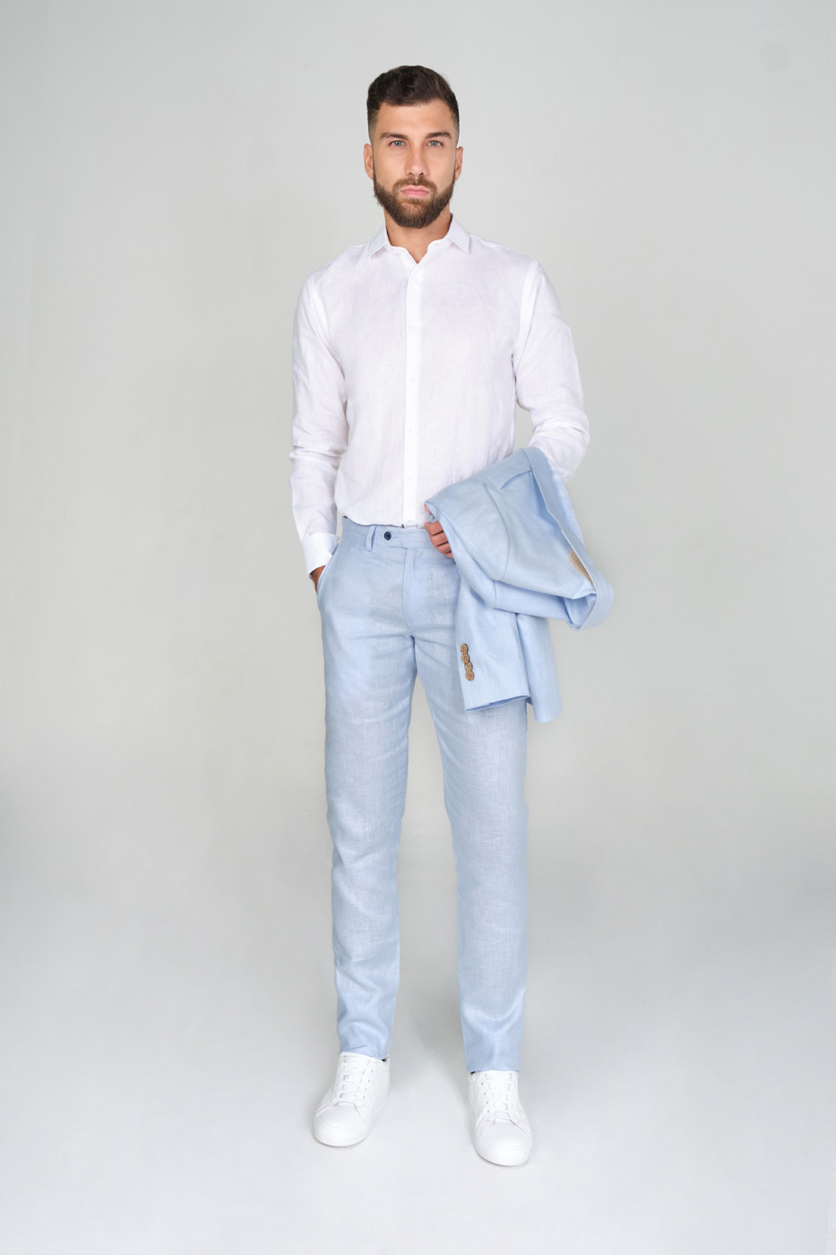 Pantalón Formal Slim Fit 100% Lino Azul Claro
