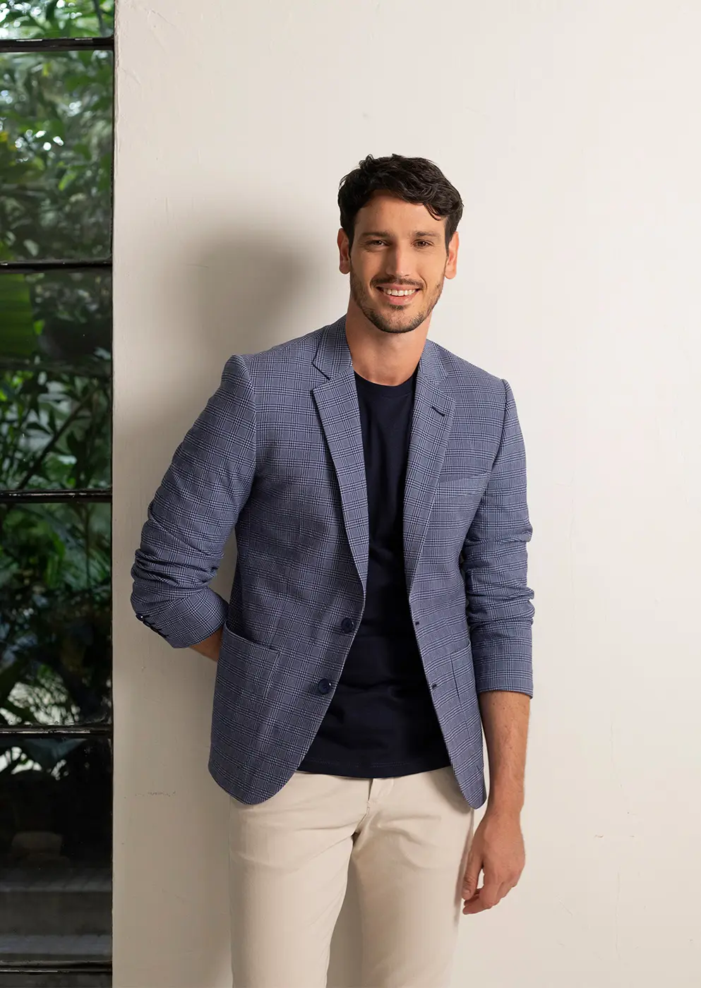 Blazer Classic Fit Paño Cuadros Azul Medio