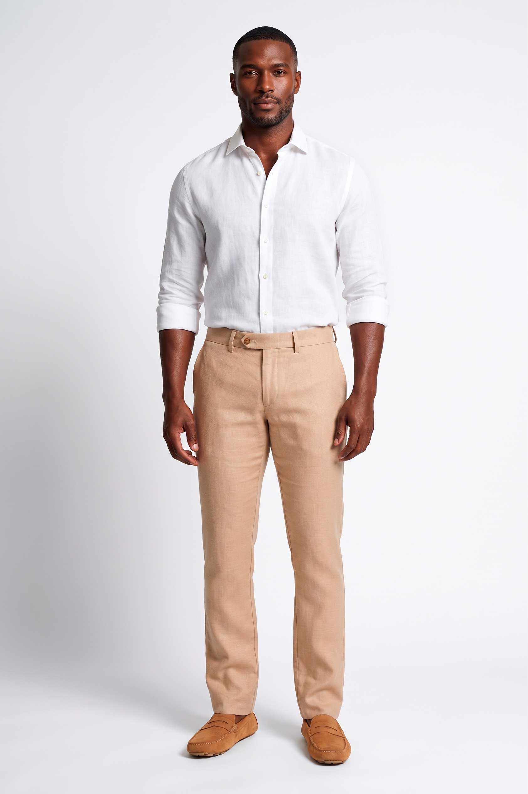 Pantalón Slim Fit 100% Lino Beige