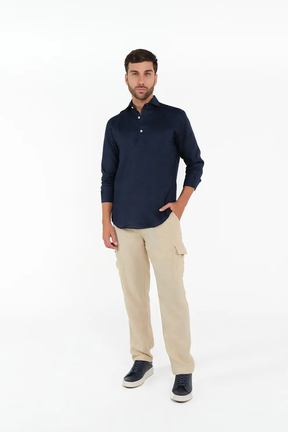 Pantalón Cargo Slim Fit 100% Lino Arena