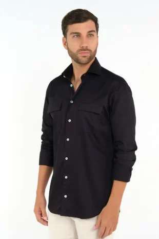 Camisa Slim Fit 100% Algodón Negro