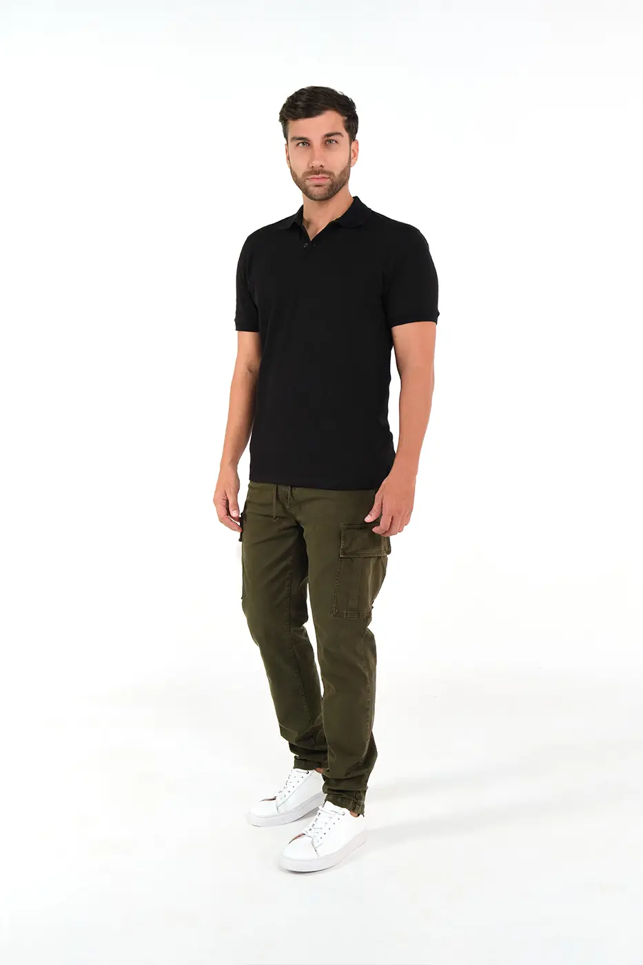 Pantalón Cargo Slim Fit Mezcla Algodón Verde Militar