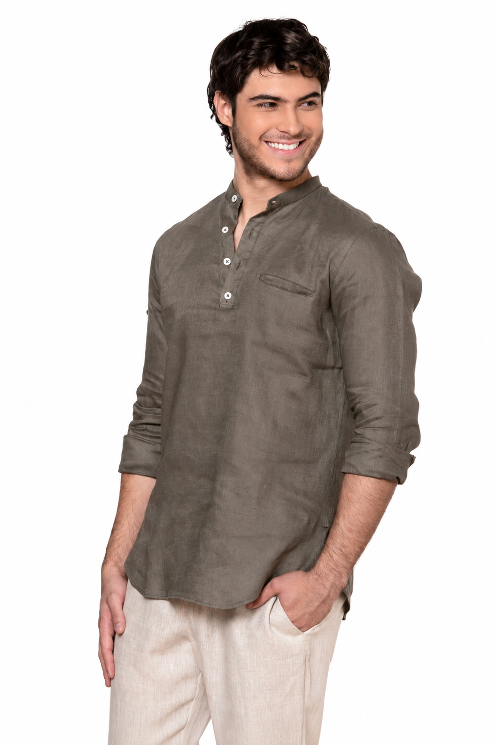 Camisa Mykonos Lino Verde Militar