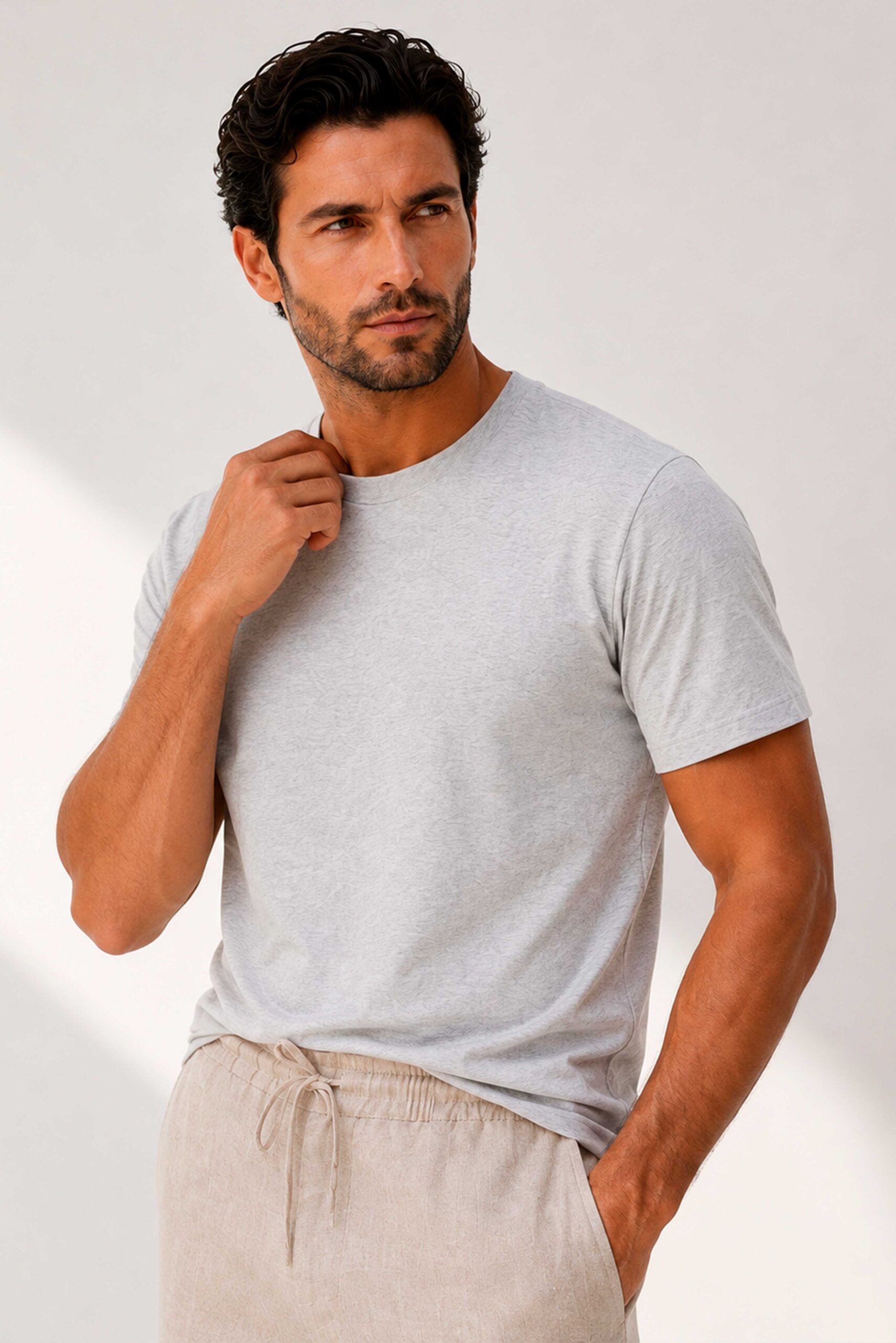 Camiseta 100% Algodón Pima Gris Jaspeado